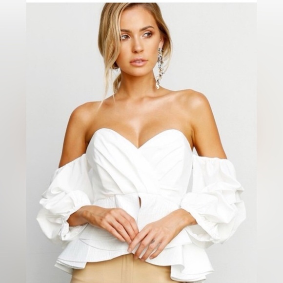Luxe Elegant White Off-Shoulder Peplum Top - Picture 1 of 6